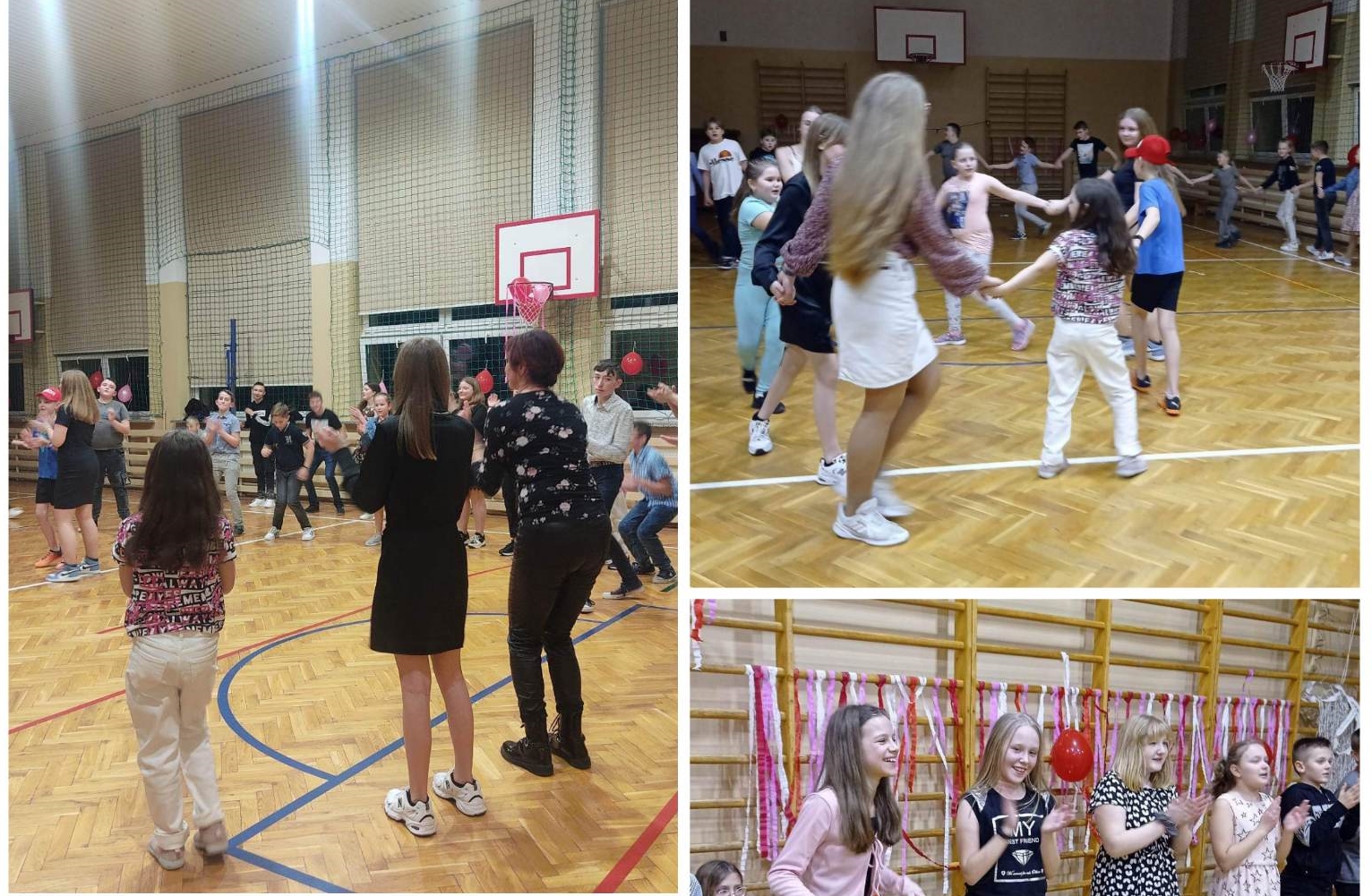Kolaż trzech zdjęć, na których widaćgrupę uczniów podczas tańca