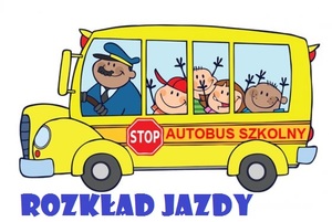 Żółty autobus szkolny, w oknach widać kierowcę i uśmiechnięte dzieci